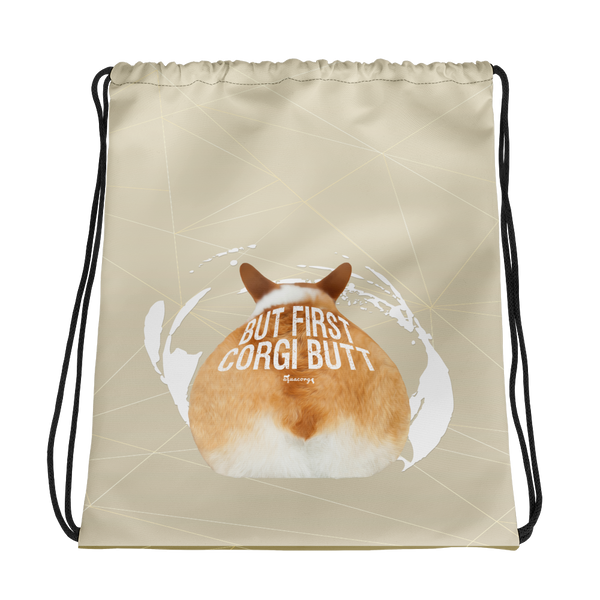 But First Corgi Butt Drawstring bag