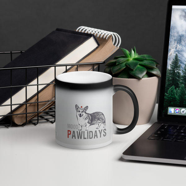 Corgi Matte Black Magic Mug - Mood: Pawlidays