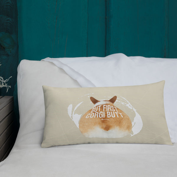 : aquacorg : But First, Corgi Butt Premium Pillow