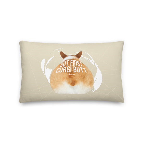 : aquacorg : But First, Corgi Butt Premium Pillow