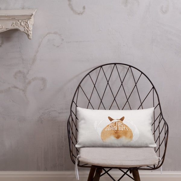 : aquacorg : But First, Corgi Butt Premium Pillow