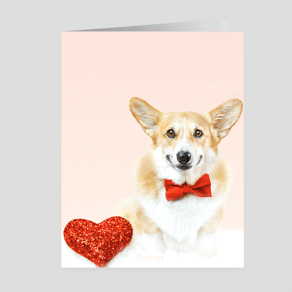 コーギーのバレンタインデー二つ折りカード